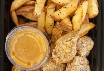 Pretzel Crusted Chicken Nuggets with Fries