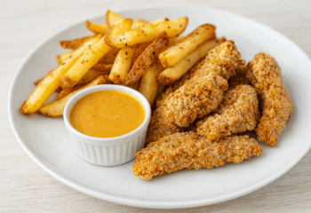 Pretzel Crusted Chicken Nuggets with Fries